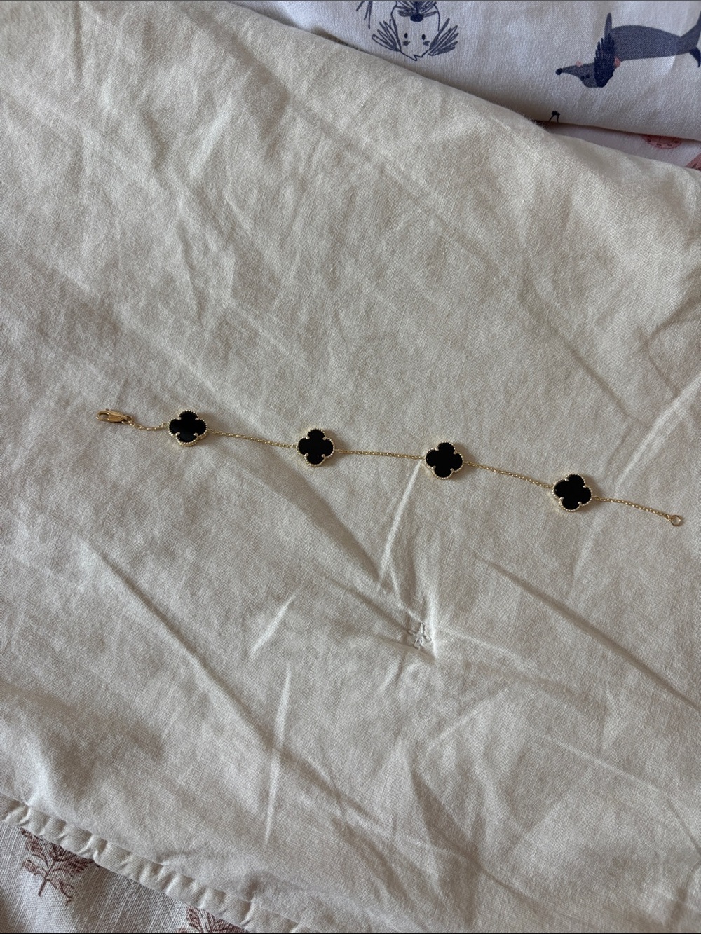 Gold Chain Bracelet with Black Clover Motifs